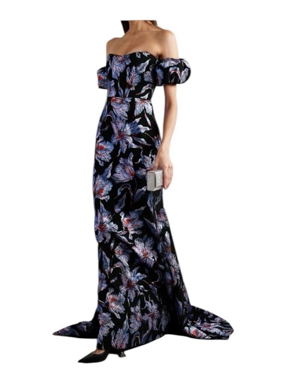 Markarian Astaire Off-the-Shoulder Metallic Brocade Evening Gown Size 4